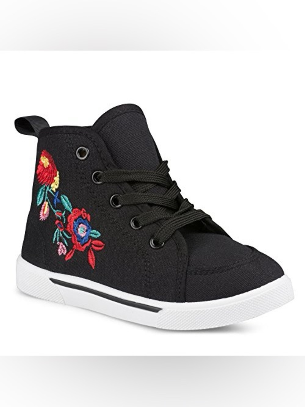 Toddler Girls Size 5 Floral High Top Sneakers Black Canvas Embroidered